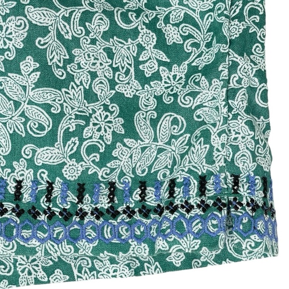 J Jill Love Linen Shorts Small Green Print Embroidered Tassel Pull On High Rise - Picture 3 of 6